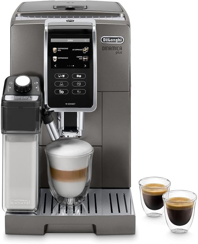 De'Longhi Dinamica Plus Connected Espresso & Coffee Machine with Automatic Milk Frother, 18 Recipes, Built in Grinder, App Compatible, LatteCrema Technology for Ideal Milk Texture, Color Touch Display