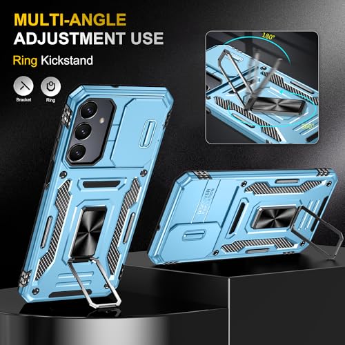 Image of Polycarbonate Slide Camera Cover with Ring Holder Mobile Phone Back Cover for Samsung Galaxy A16 5G (Blue)