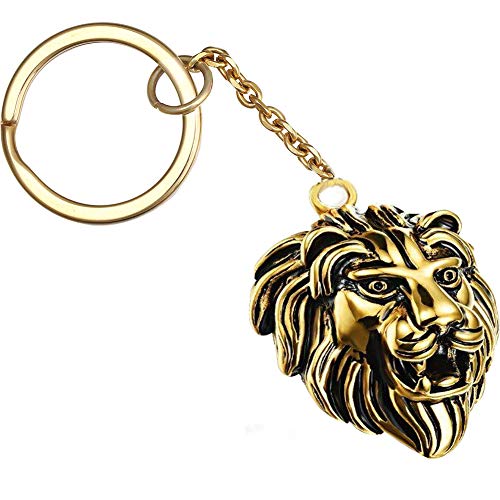 Stainless Steel Mens Biker Lion Skull Head Key Ring Chain Punk Rock