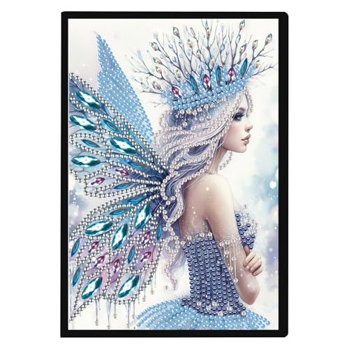 Image of JISHSHAY Diamond Art Notebook Journal Diamond Painting Note Book Gem Art Sketchbook Gem Painting Diary Mosaic Kits for Adults Blank Notebook with Special Shaped 14.5×21cm/5.7×8.26in Elf Fairy
