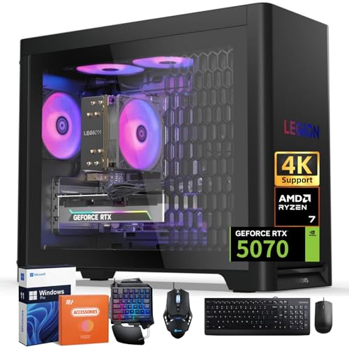 Lenovo Legion Tower 5 (2025) - Computadora de escritorio para juegos de 30 L, NVIDIA RTX 5070 12 GB GDDR7, AMD Ryzen 7 7700X (hasta 5.4 GHz), 64 GB DDR5 5600MT/s, SSD de 8 TB, ventiladores ARGB