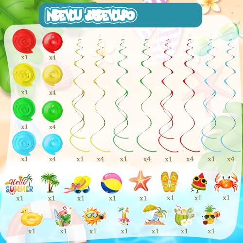 Image of 35Pcs Summer Pool Beach Hanging Swirl Decor, Hello Summer Beach Party Decorations, Hawaiian Luau Themed Swirls Streamers Ceiling Supplies for Boys Girls Kids Baby Shower
