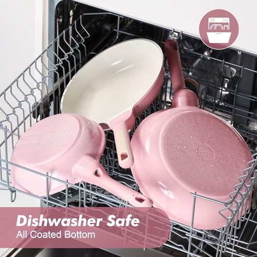 Image of SENSARTE Nonstick Ceramic Frying Pan 8-Inch, Healthy Non Toxic Skillet, Induction Compatible Omelet Pan with Heat Resistant Handle, PFAS-Free, Pink