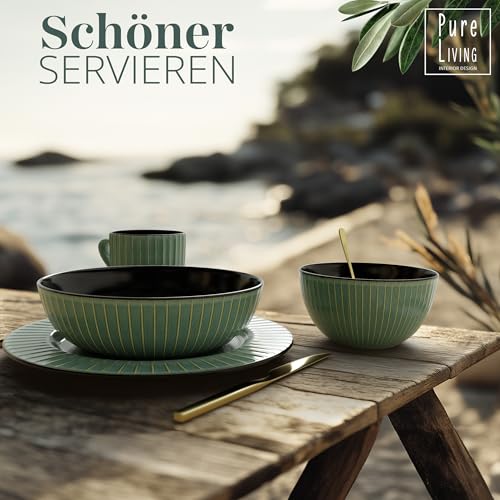 Steingut Geschirrset 6 Pers. Tokyo 24-tlg Hochwertiges Asia-Style TEST SEHR GUT Steingut Geschirr Set - Schüssel- und Teller Set - Tafelservice 6 Personen Geschirrsets Pure Living in Grün