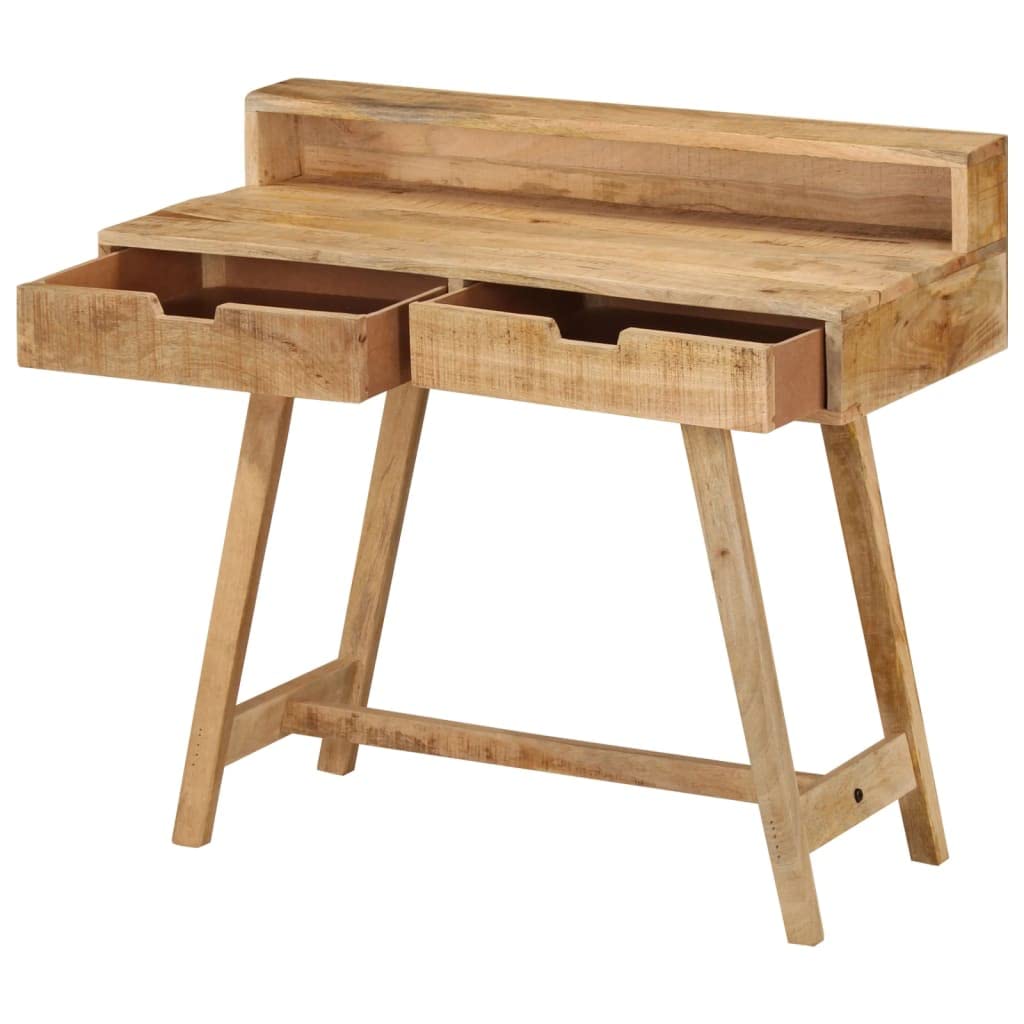 Schreibtisch aus unbehandeltem Mangoholz, massiv, 100 x 45 x 90 cm | 2 Schubladen, stabile Oberfläche, Vintage-Stil, Computertisch, Arbeitstisch, Studententisch