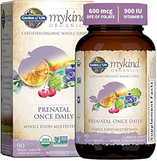 Garden of Life mykind Organics Prenatal Vitamins - 90 Tablets, Prenatal Once Daily Whole Food Vitamins for Women with Folate not Folic Acid, Vitamin D3, Iron, Vegan One a Day Prenatal Multivitamin