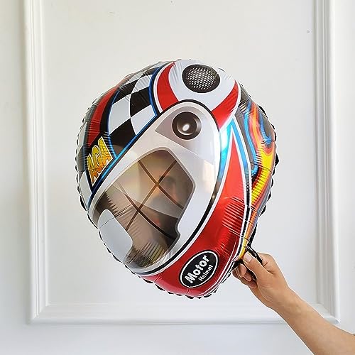 Image of Atpata Funky Helmet and Tyre shape Biker Theme Rider Foil Balloons (Set of 6pcs.) - Perfect for Racing theme Bike Lovers Birthday Decorations.