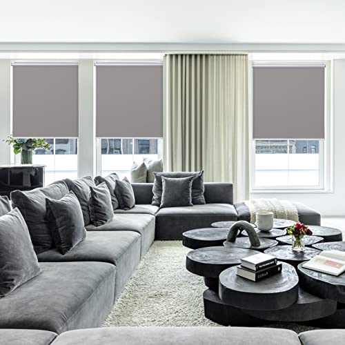 100% Blackout Fabric Shades Cordless Roller Shades For Windows, Window Blinds And Shades For Home And Office, Thermal Insulated, Uv Protection, Grey, 34" W X 72" H #TOP5