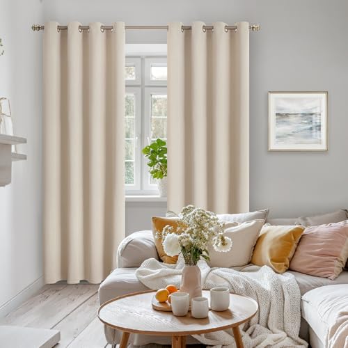 Image of YoungsTex Blackout Curtains for Bedroom 90 Inches Length - Grommmet Room Darkening Thermal Insulated Window Drapes for Basement Kids Living Room, Champagne, 2 Panels, 52 x 90 Inch