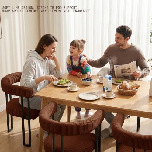 Image of Modern Corduroy Dining Chairs Set of 6 with Metal Legs,Comfy Accent Dining Room Chairs Upholstered Kitchen Side Chairs with Curved Backrest for Dining Room Kitchen Living Room (Coffee,6)