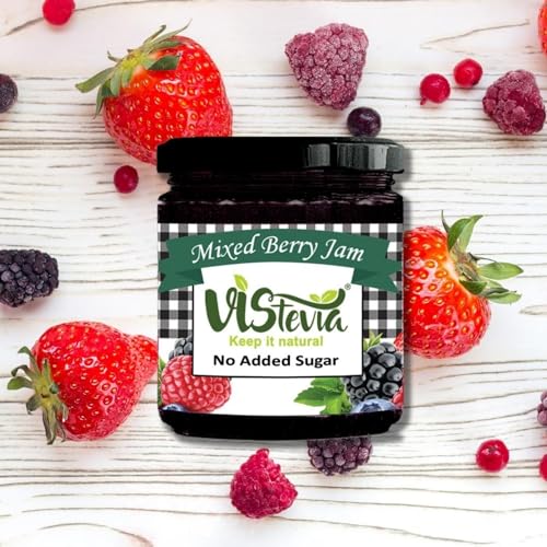 Image of Vistevia Sugar Free Combo of Mixed Fruit Jam & Mixed Berry Jam, Diabetic and Keto Friendly - Sweetened Naturally with Stevia, More Than 60% Berry Content - Tastes Delicious - Pack of 2 (220 * 2GM)