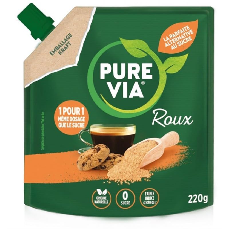 Sucre roux naturel en poudre pour une alimentation saine et savoureuse - Pure Via Doypack 220g, idéal pour sucrer vos boissons et desserts préférés. - Lot De 3 - Vendu Par Lot