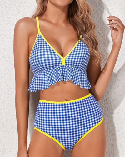 Image of Women Ruffle Bikini Set High Waisted Tummy Control Two Piece Swimsuits