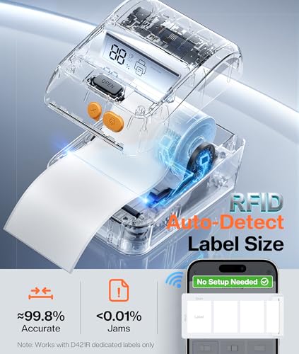 Image of Phomemo D421R Bluetooth Thermal Label Printer with Screen for Paper Level Display - Shipping Label Printer for Small Business, RFID Auto Size Detection 4x6 Thermal Printer with Segmented Code Screen