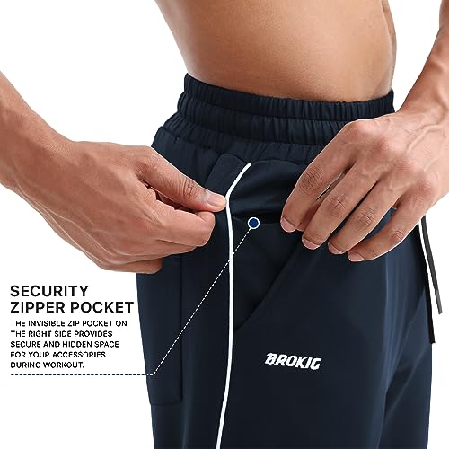 BROKIG Men's Gerade Athletic Pants Workout Jogger Pants Elastic Waistband Open Bottom Loose Sweat Pants with Zip Pockets2