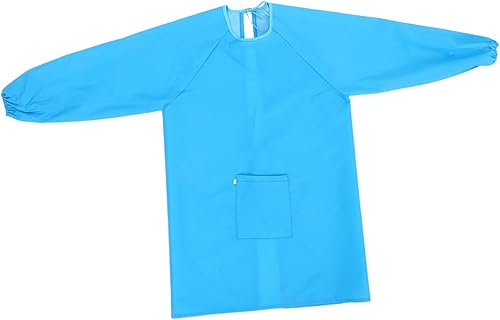 Delantal de pintura de manga larga azul con bolsillo para fácil acceso a pinceles y suministros para dibujo artístico y comer
