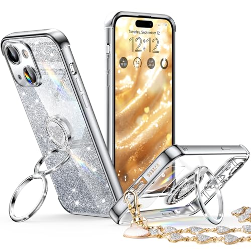 Coque iPhone 15 anti-chute avec béquille double anneau femmes