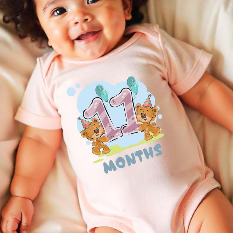 Image of Knitroot Monthly Birthday Teddy Special, Newborn Baby Half Sleeve Unisex Romper, Onesies, Sleepsuit, Body Suit, Envelope Neck, 1 to 12 Months Print, 0-12 Months, Infant Cloth for Boys & Girls