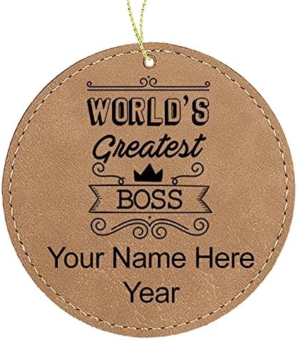 LaserGram Adorno de Navidad personalizado, el jefe más grande del mundo, piel sintética, idea de regalo personalizada grabada con láser (forma