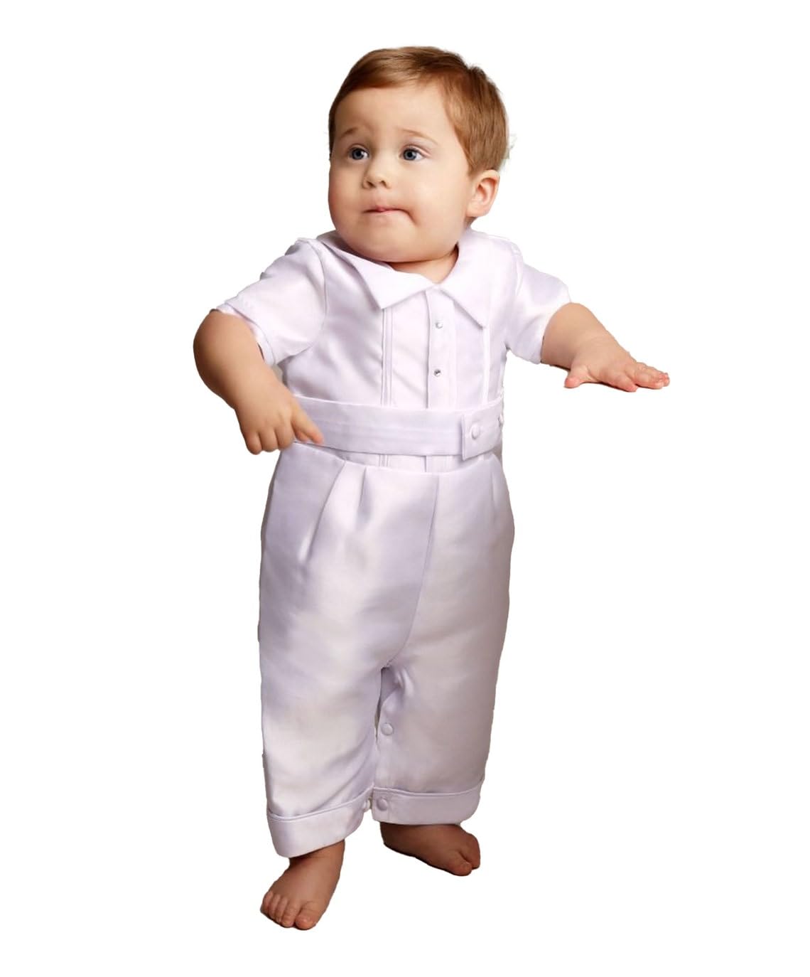 SIRRI Pelele de Bautizo con Sombrero para bebés y niños, Elegante Conjunto de Traje de Bautizo para bebés de 0 a 24 Meses