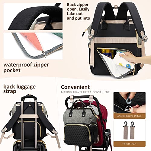 Baby Diaper Bag Backpack With Changing Pad, Pacifier Case - Black Gray Diaper Bags For Girl Boy Newborn Unisex Infant Toddler - Baby Travel Bag For Mom Dad - Baby Shower Gifts, 30L Large Capacity #TOP2