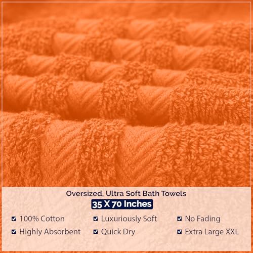 Image of DAN River 2 Pack Bath Sheets Extra Large 35x70, Large Bath Towels for Adults, XL Oversized Heavy Duty Towel Set, 600 GSM 100% Ring Spun Cotton, Soft Quick Dry, Orange