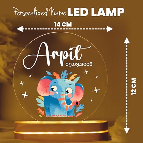 Image of PRINTHUA Plastic Personalized LED Night Table Lamp with Custom Name,Unique Gift for Women,Men,Kids,Girlfriend,Boyfriend,Husband,Wife|Birthdays,& Special Occasions (Cute Elephant),Multicolor