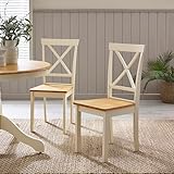 Furniturebox UK Wooden Dining Chairs - 2x Millford Cream & Oak Effect Solid Wooden Dining Chairs - Cross Back - Modern Rustic Farmhouse Furniture - Solid Rubberwood