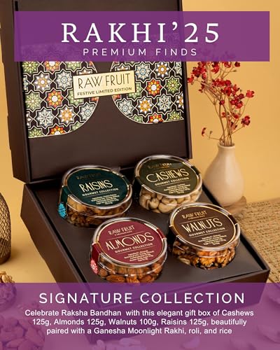 Image of HyperFoods Rakhi Gift For Brother Dry Fruits Combo Pack of 4 Dryfruits Cashews Almonds Walnuts Raisins 475 Grams Dryfruits Gift Pack Ganesha Rakhi with Roli & Rice