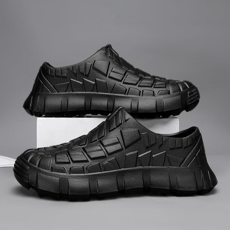 Slip-on Casual Shoes, Black, Textured Rubber Sole, Lightweight Comfort Clogs, Indoor Outdoor Walking Slippers, Waterproof3