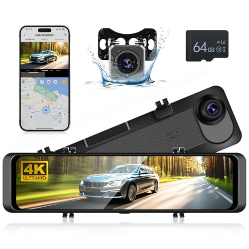 Hodozzy 4K Mirror Dash Cam, WIFI & App Control Dual Dashcam with Card, 11.26 Inch Touch Screen Front and Rear View Mirror Camera for Car with G Sensor, Parking Monitor, Night Vision Waterproof Camera
