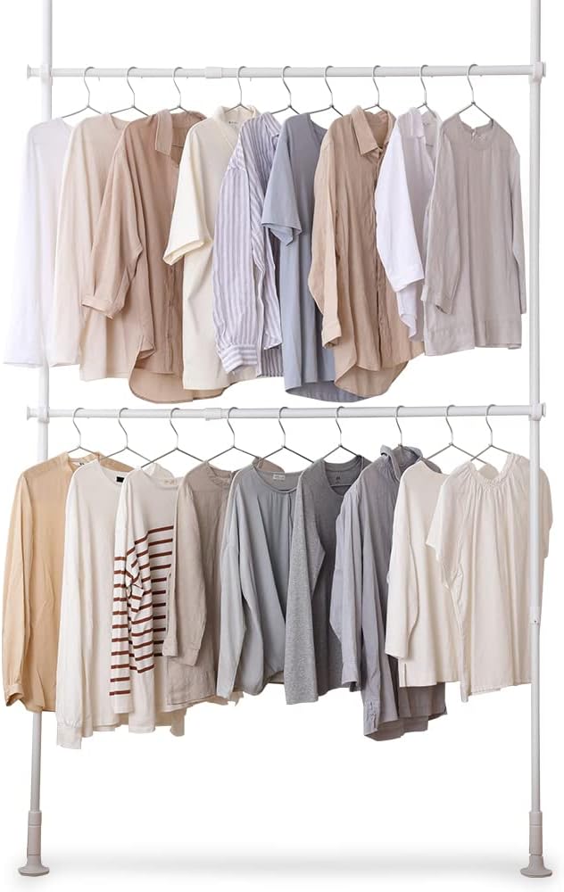アイリスオーヤマ ハンガーラック ワードローブ スリム 頑丈 部屋干し ラック おしゃれ 突っ張りワードローブ TWR2-1350 ホワイト 最大幅約135cm