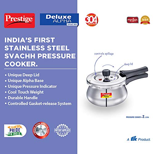 Prestige Stainless Steel Cooker Dlx Alpha Svachh Baby Handi 2 Ltr Cooker Mpd20266 | Silver