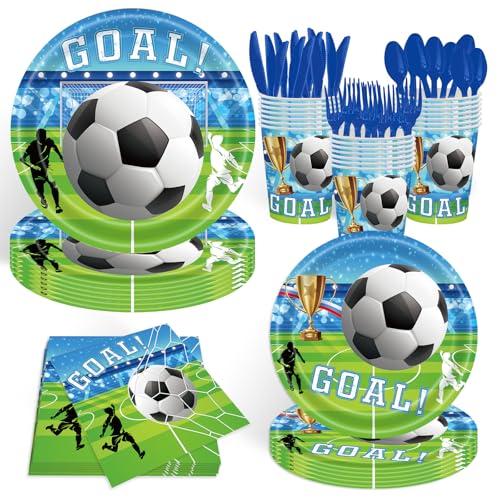 Tonyta Party Soccer Party Supplies Set, 140 Pieces for 20 Guests, Tableware and Decorations with Plates, Napkins, Cups, sports Theme Birthday Party Pack