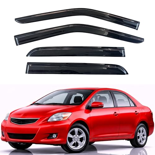 Image of KPY Rain Guards Fit for 2007-2013 Toyota Yaris Sedan, Out-Channel Window Visors Vent Wind Deflectors 4PC, Car Accessories for 07-13 Yaris Sedan (Excludes Hatchback)