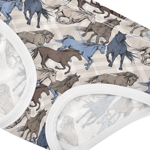 Little Girl Underwear Toddler Panties Kids Undies Horses Plaid Soft Cotton Briefs 2T-8Y4