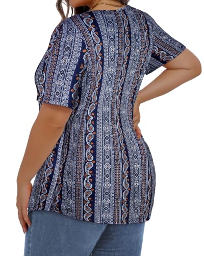 Image of Plus Size Tops for Women Summer Pleated Short Sleeve Shirts Casual Blouses