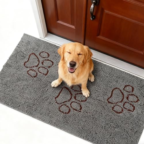 EXPAWLORER Dog Door Mat for Muddy Paws - Highly Absorbent Microfiber Pet Rug, Quick Dry Chenille Dog Runner Rug Indoor Outdoor, Non-Slip Entryway Carpet Washable Mud Mat for Dogs, Grey 60