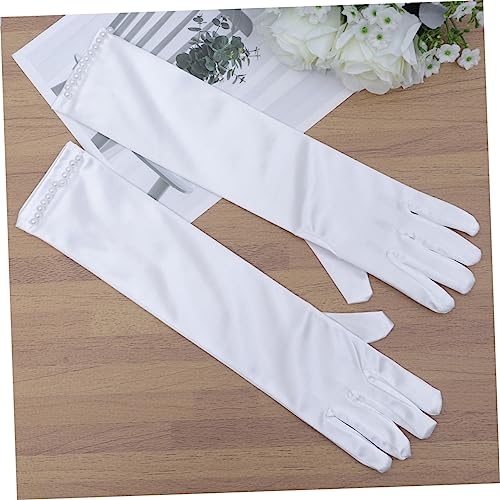 Flower Girl Gloves Long Satin Pearl Gloves for Wedding Baptism Easter Size l2