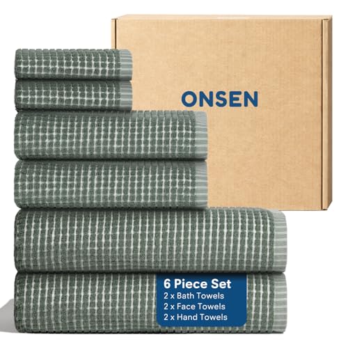 ONSEN Sculpted Terry Towel Set, 100% American Cotton, Quick Dry Lint Free, Lightweight Absorbent...