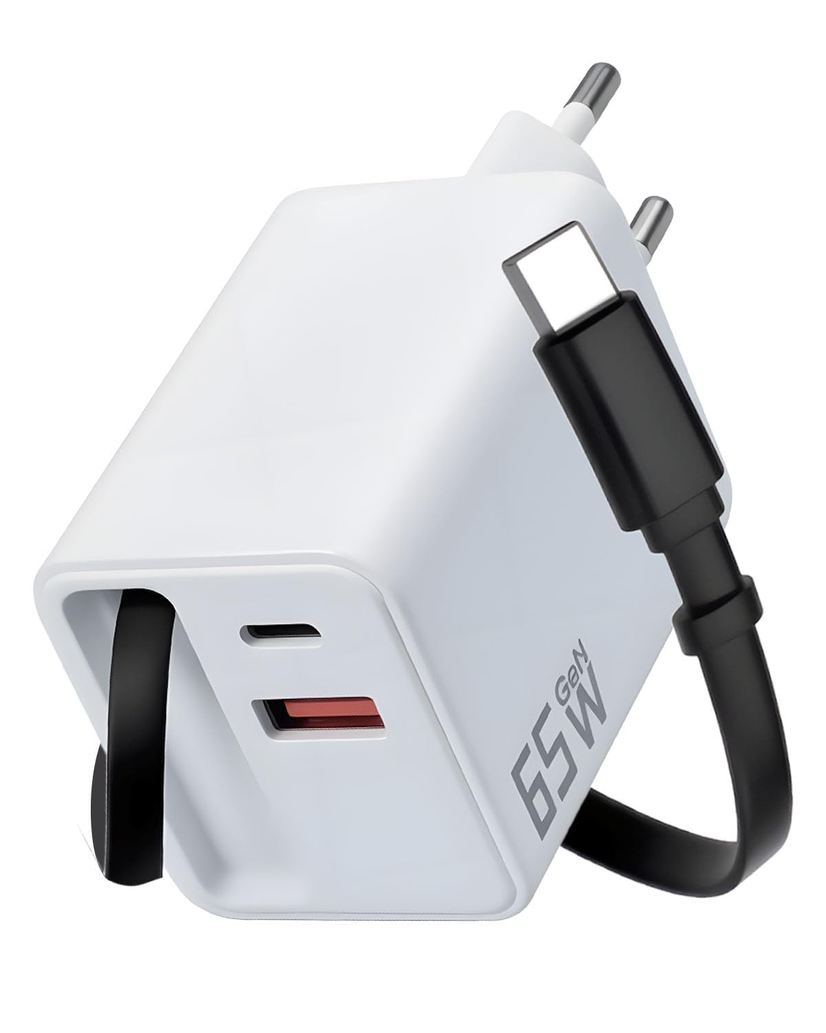 65W USB C Ladegerät mit Einziehbar Schnellladekabel 3 Port Multi USB C GaN Schnellladegerät mit 70cm Einziehbares Ladekabel für iPhone 16/15/14 Pro Max Galaxy S25 Ultra iPad Huawei Pura 70