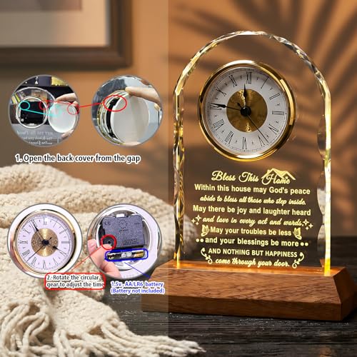 Image of Ornalrist House Warming Gifts New Home Clock with LED Wooden Light Base