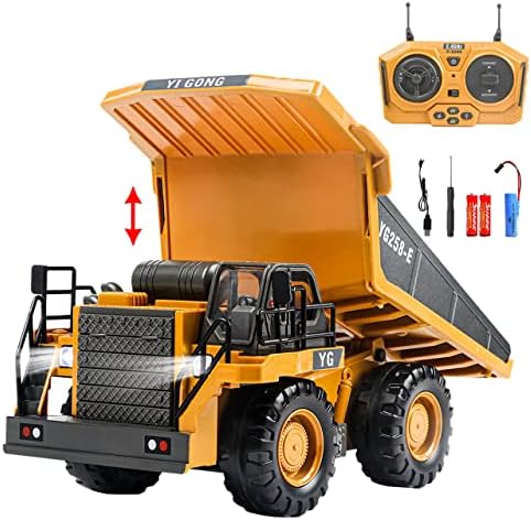 ID Gerilla Remote Control Dump Truck Toy for Kids, RC Construction Toys Vehicle with Metal Bed and Light/Music, Ideas for Boys Age 4 5 6 7 8 9 10+ Year Old and up
