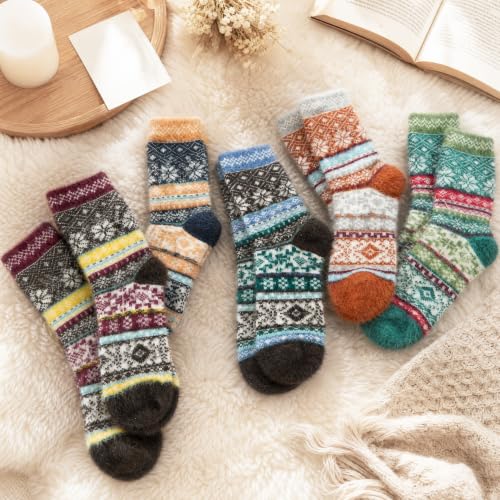 Image of ICEIVY 5 Pair Fuzzy Cozy Socks for Women - Warm Comfy Soft Casual Home Sleep Winter Wool Socks - Gifts for Women