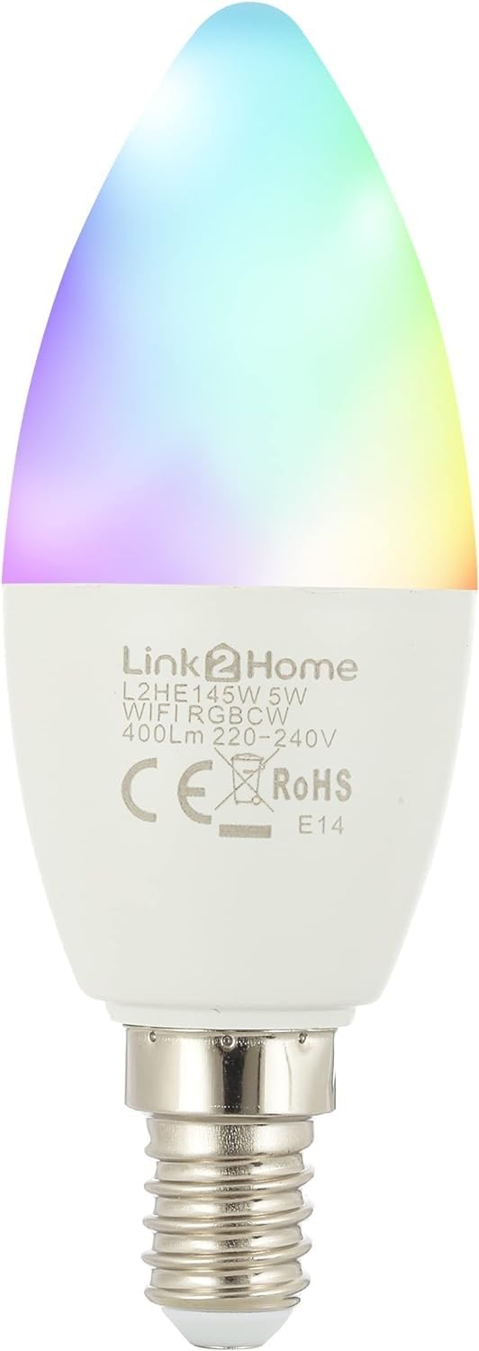 Link2Home Wi-Fi LED SES (E14) Opal Candle Dim Bulb, White+RGB 400lm 5W