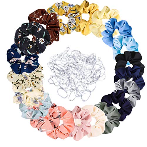 Viccess 20 Piezas Scrunchies Gasa y 300 Piezas Banda Transparente,Scrunchies de Pelo Gomas de Pelo Scrunchies Multicolor de Gasa Accesorios para el Cabello