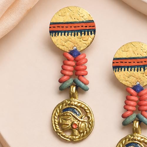Image of Royal Queen & Empress Handcrafted Tribal Dhokra Earrings Collection for Women - Wooden, Fabric & Round Statement Ethnic Designs in Multiple Colours