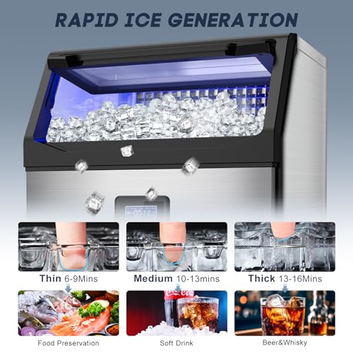Image of SOZT Commercial Ice Maker Machine 250LBS /24H, Stainless Steel Under Counter Ice Machine with 75LBS Storage Bin, Self-Cleaning Freestanding Ice Cube Maker for Restaurant, Bar, Home, Office