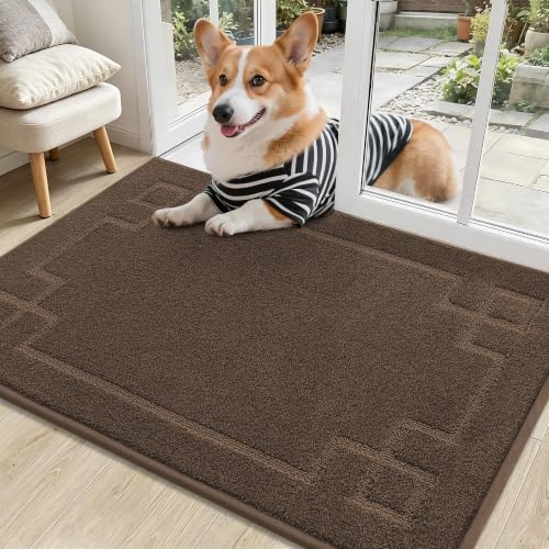 Image of BEQHAUSE Door Mat 24 inch x 36 inch, Non-Slip Door Mats Indoor Washable, Brown