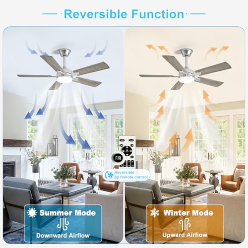 Image of Depuley 42-inch Ceiling Fan with Light: Nickel Ceiling Fan for Living Room Indoor Outdoor - Modern Ceiling Fan with Remote Control 3CCT Dimmable Noiseless 5 Reversible Silver Blades 6 Speeds Timer
